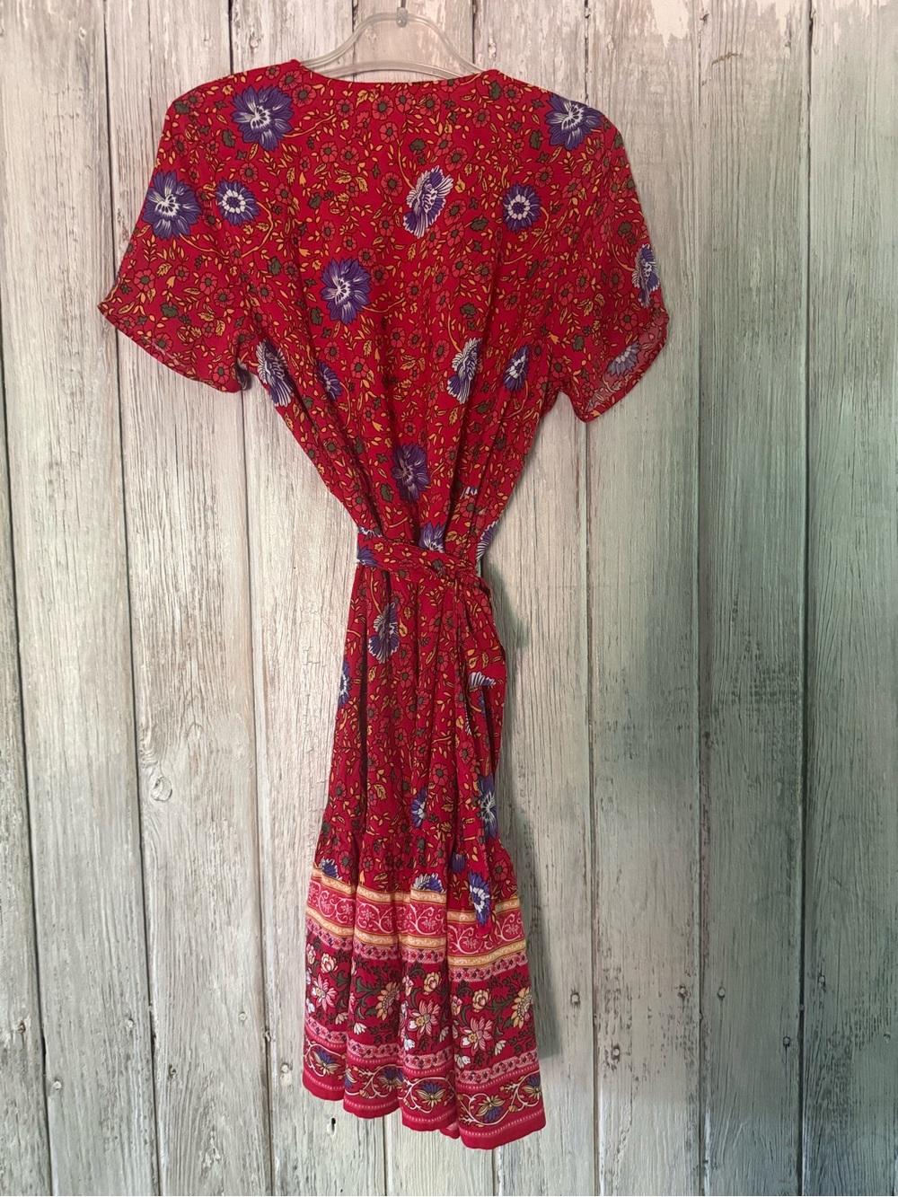 Boho Cupshe Red Floral Wrap-Style Midi Dress - Picture 7 of 10